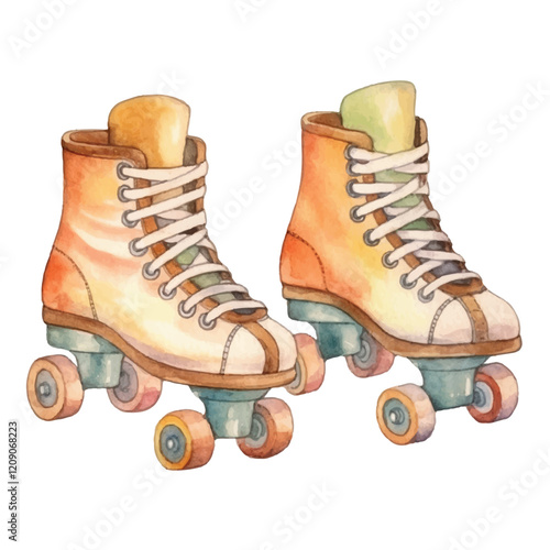 watercolors A pair of vintage roller skates isolated illustration