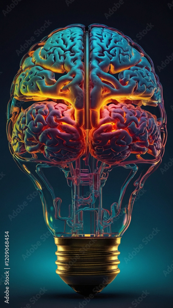 Abstract light bulb, with brain inside, symbolising ideas and creative thinking Abstract light bulb, with brain inside, symbolising ideas and creative thinking