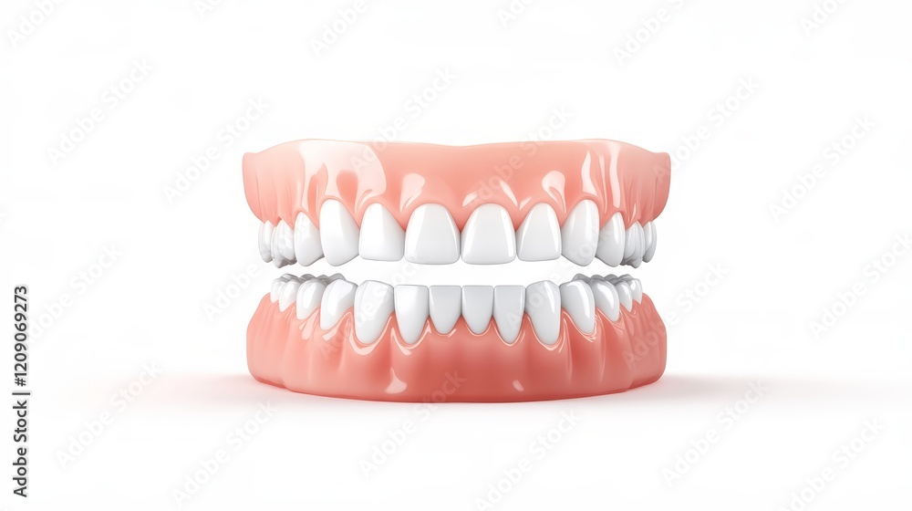 Fototapeta premium Realistic dental model showcasing a complete set of upper and lower teeth isolated on a clean background, perfect for educational and clinical purposes in oral health and dentistry.