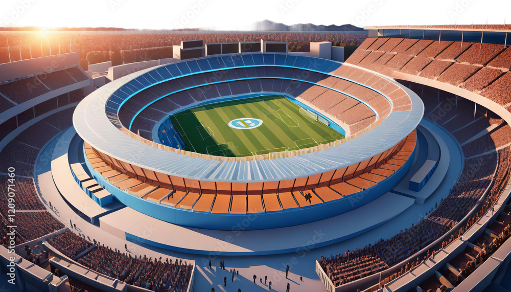 illustration blue stadium sky sunset 3d people render fans fun gate natural green illuminated sunrise tinsel dramatic field success cup night match grass celebration light spotlight full event goal