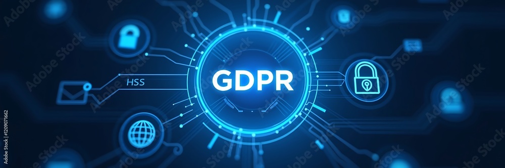 Naklejka premium GDPR Data Protection Regulation. European Law Compliance and Cybersecurity Solutions, General Data Protection Regulation, GDPR policy, legal compliance, data security law, technology compliance, infor