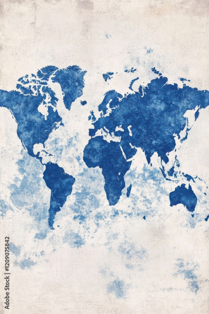 Obraz premium World Map Watercolor Art Print: A Blue Hues Journey Across Continents
