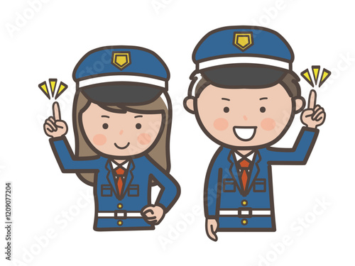 ポイントを説明をする男女警備員の上半身イラスト