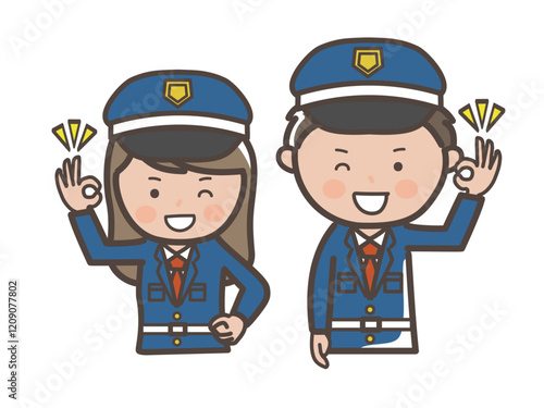 了解のOKサインを出す男女警備員の上半身イラスト
