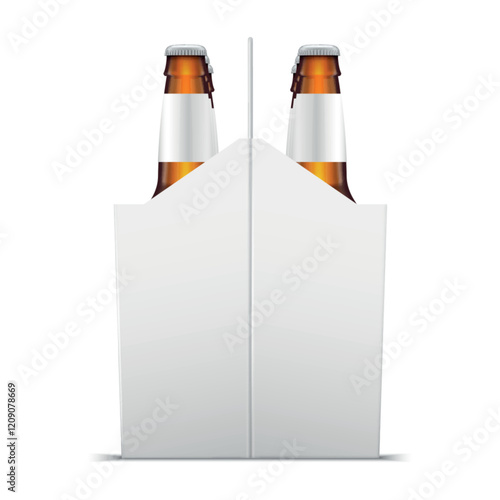 Template of beer bottles packed in cardboard box isolated on white background for use in retail advertising.