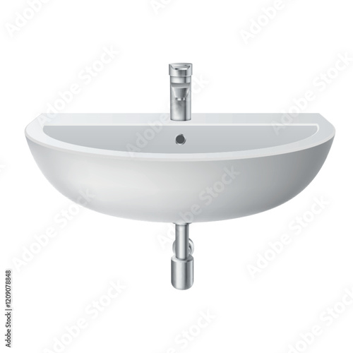 Simple ceramic sink isolated on a white background, ideal for modern bathroom designs and renovations