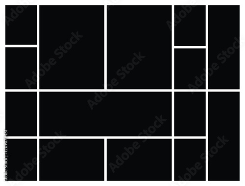 Empty grid collage photo template. Background template for presentation. Moldboard pattern with picture frame. 