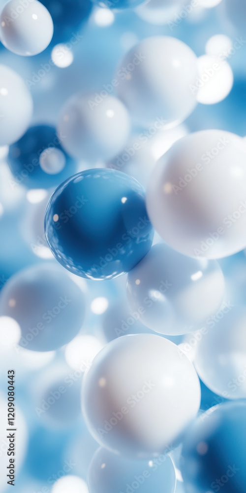 Blue and white abstract spheres background with motion and depth Blue and white abstract spheres background with motion and depth