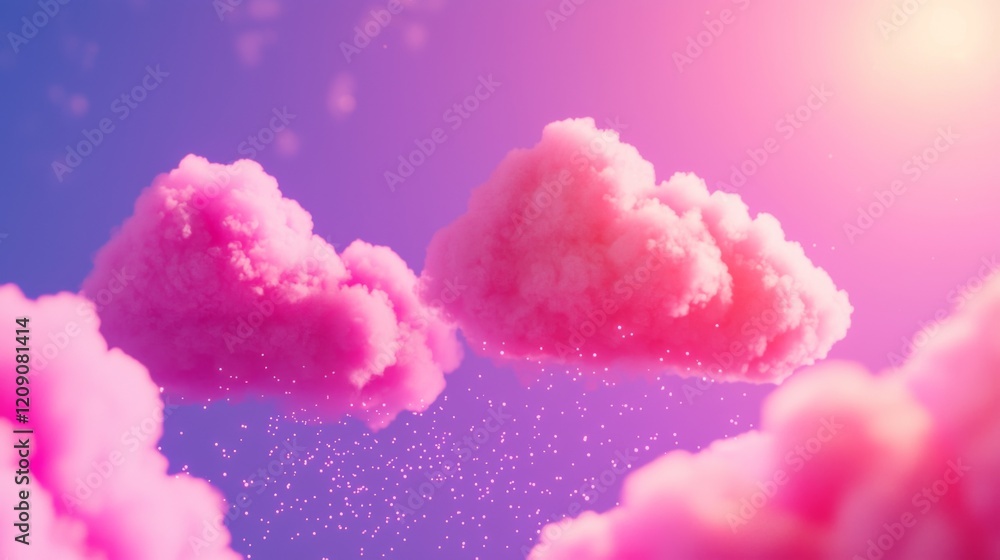 Fototapeta premium Pink Fluffy Cloudscape Dreamy Pastel Sky with Sparkling Dust Fantasy Background