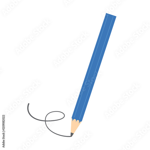 青い鉛筆で線を描く様子のイラスト