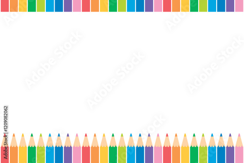 カラフルな色鉛筆のフレームイラスト
