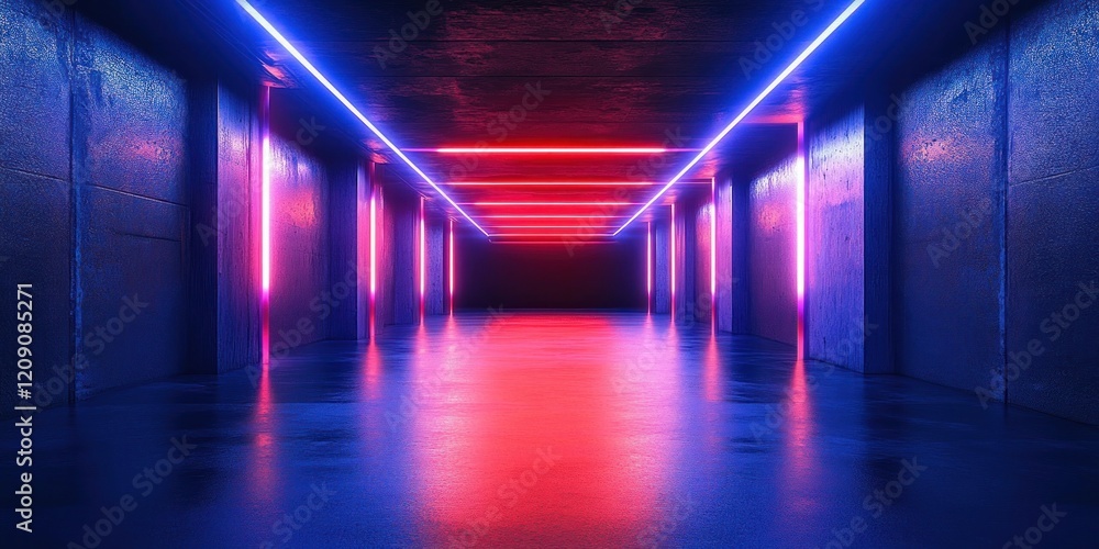 Futuristic Cyberpunk Corridor Neon Lights 3D Render Grunge Concrete Glossy Floor Stage Background Abstract Design Futuristic Cyberpunk Corridor Neon Lights 3D Render Grunge Concrete Glossy Floor Stage Background Abstract Design