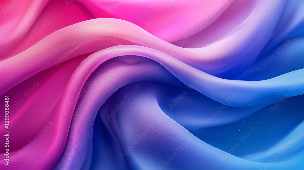 Fototapeta premium Abstract flowing waves of pink and blue gradient with subtle fabric textures