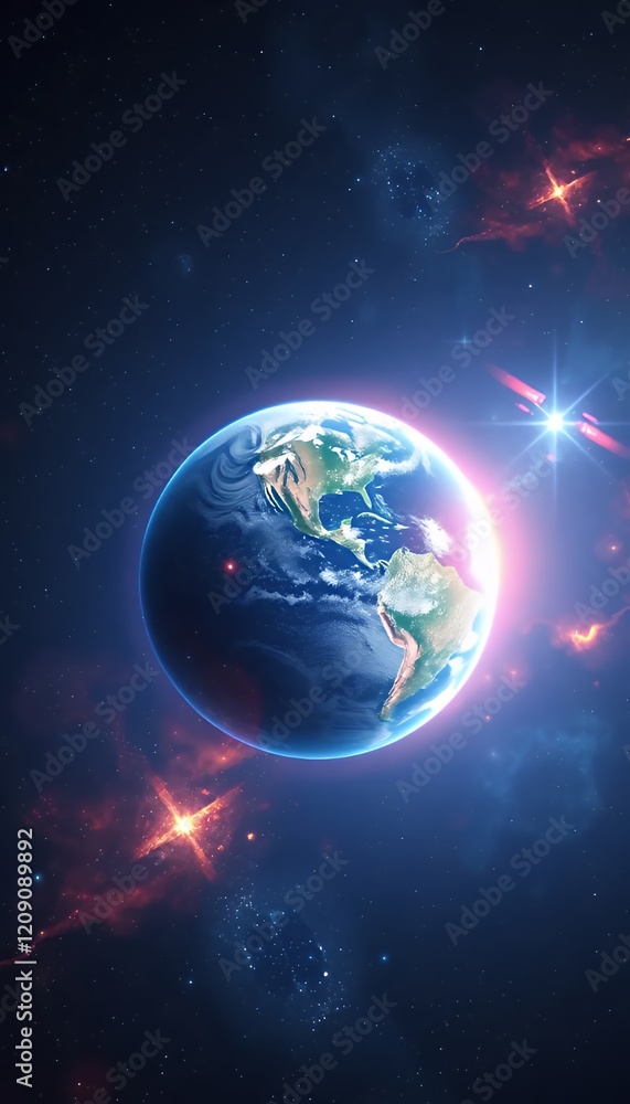 Fototapeta premium Pixel Art Depiction of Earth in Vibrant Cosmic Landscape