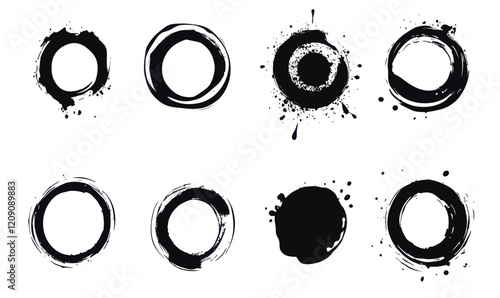 Minimalist Black Ink Coffee and Wine Ring Stain Vector for Design Projects