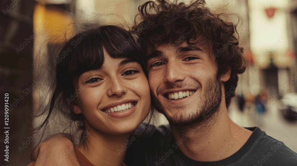 Happy young couple smiling, suitable for relationships, love and friendship concepts Happy young couple smiling, suitable for relationships, love and friendship concepts