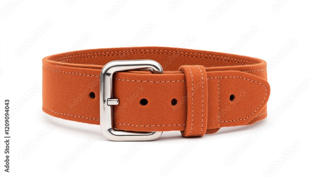Stylish orange belt with silver buckle, displayed on a white background, ideal for fashion accessories Stylish orange belt with silver buckle, displayed on a white background, ideal for fashion accessories