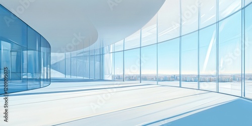 Modern Architectural Design  Panoramic City View from a Glass-Walled Office