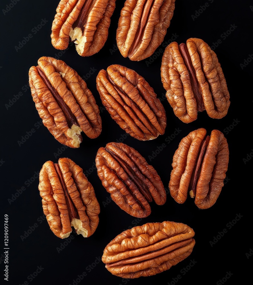 Close-up of Pecan Nuts on Black Background Macro Photography Food Concept Close-up of Pecan Nuts on Black Background Macro Photography Food Concept