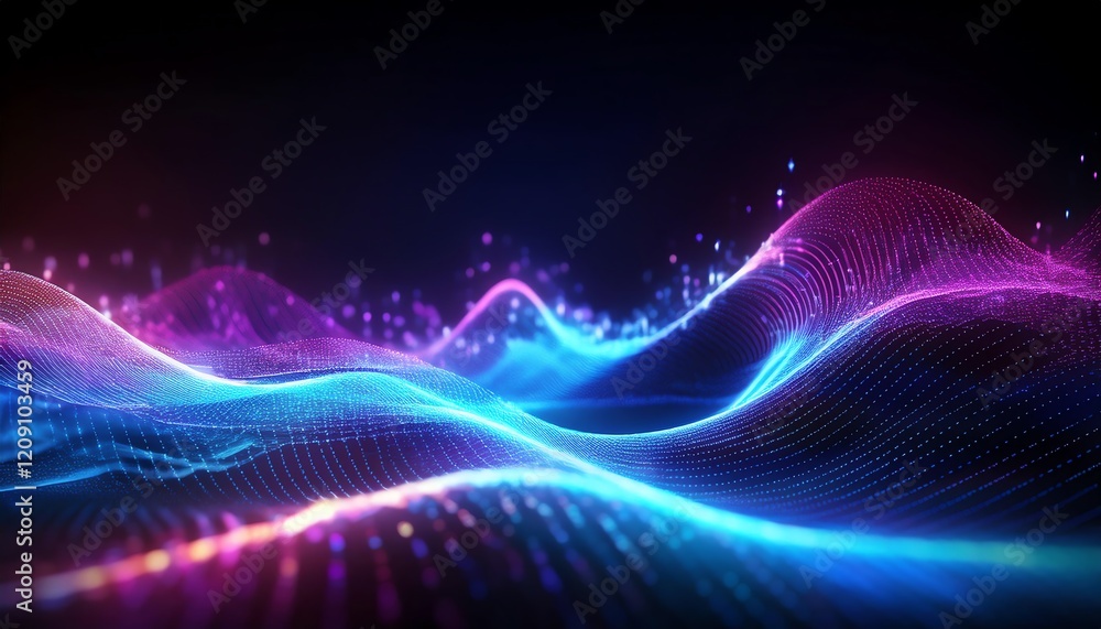 A vibrant, abstract representation of flowing waves illuminated in blue and pink tones against a dark background. A vibrant, abstract representation of flowing waves illuminated in blue and pink tones against a dark background.