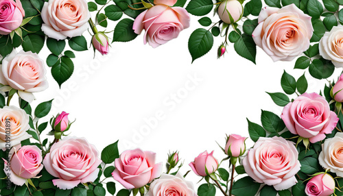 Obraz na płótnie watercolor border green pink roses flowers made dding leaves illustration greeting flower rose leaf wedding gold light pastel summer isolated drawing w salonie