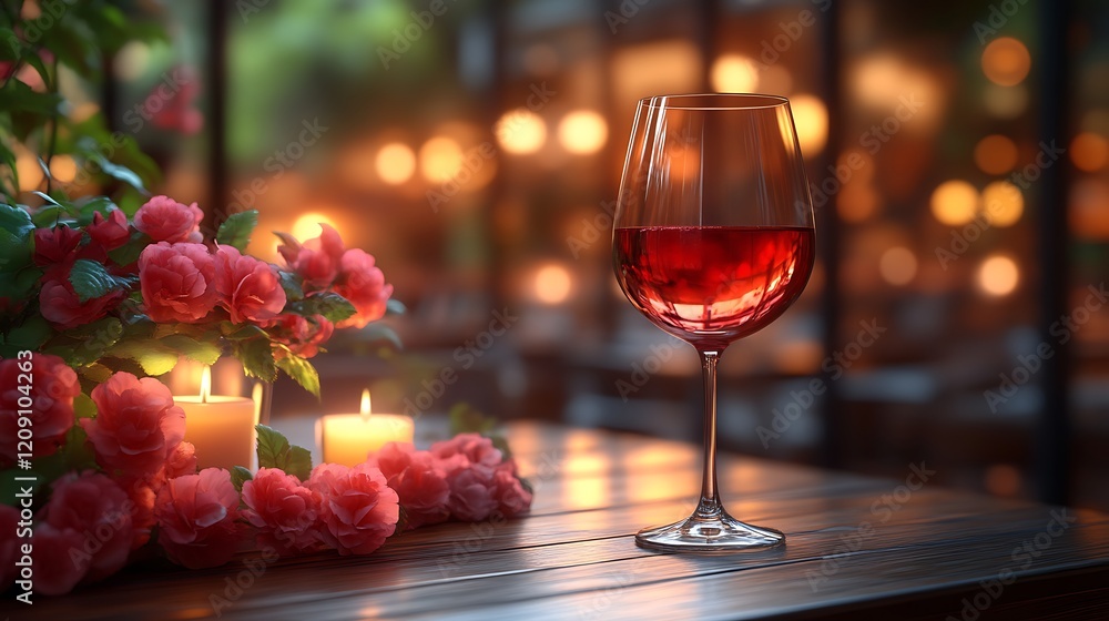 Romantic dinner setting with wine and roses. Romantic dinner setting with wine and roses.