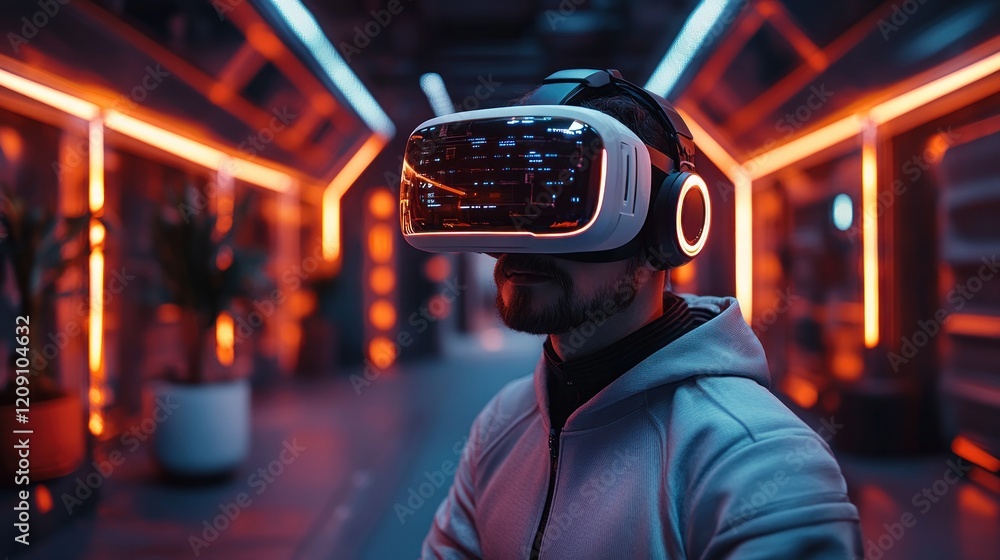 Virtual Reality Experience with Engineer Using Joysticks in Cyberpunk Laboratory for Advanced Technology and Innovation Virtual Reality Experience with Engineer Using Joysticks in Cyberpunk Laboratory for Advanced Technology and Innovation