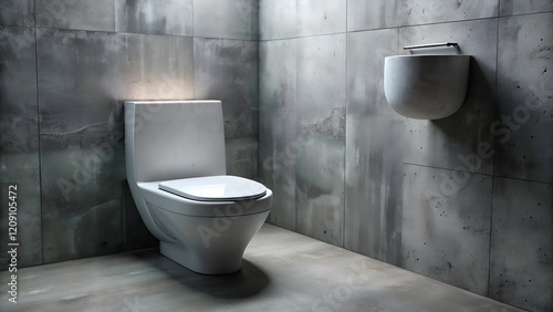 design of modern Toilet with concrete grey wall