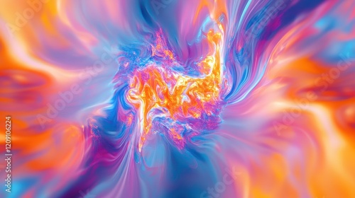 Glowing fractal flames swirl in a vibrant, colorful pattern of light and energy, creating a mesmerizing abstract background