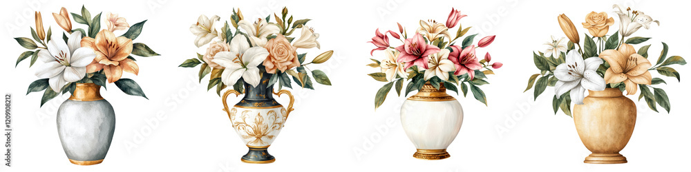 Obraz premium Exquisitely Crafted Floral Arrangements Adorning Elegant Vases Capturing the Beauty of Nature s Splendor