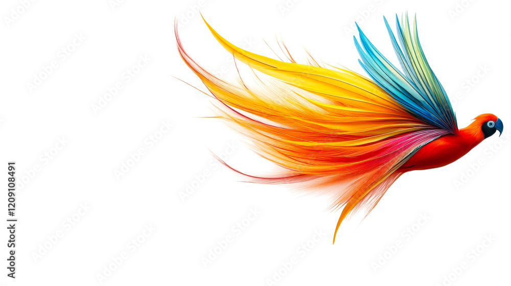 Naklejka premium Colorful parrot gracefully flying through a clear sky with vibrant feathers isolated on transparent background