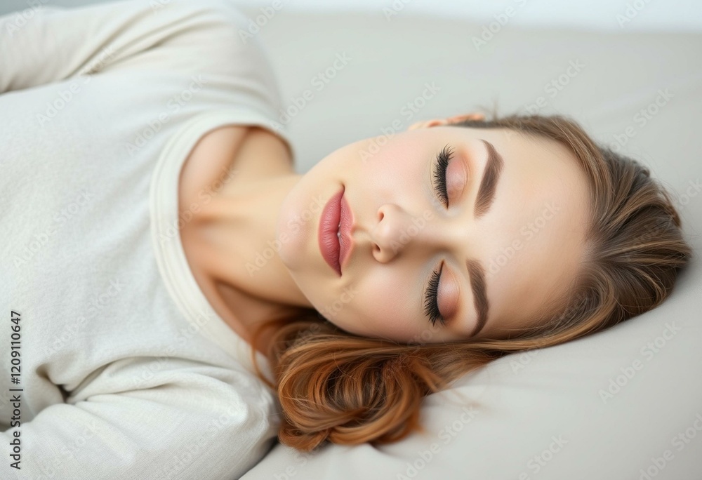 Portrait of a sleeping woman with her head tilted and eyes closed Portrait of a sleeping woman with her head tilted and eyes closed
