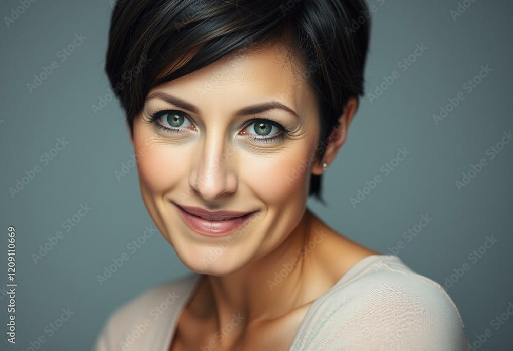 Woman with short hair and calm expression Woman with short hair and calm expression