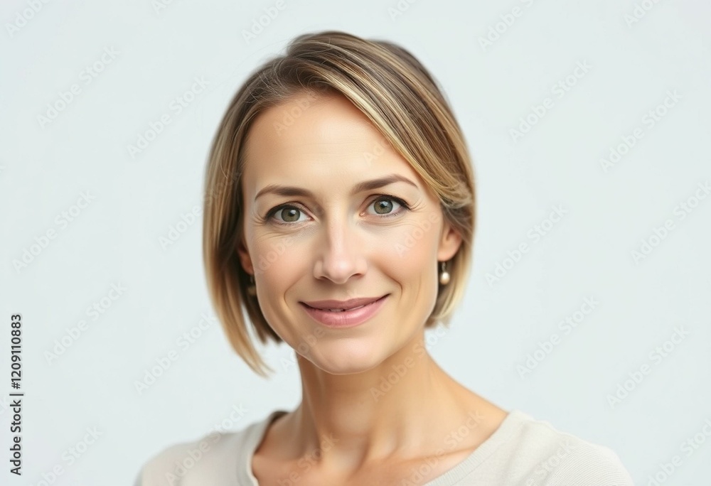 Portrait of a woman with short hair and a gentle smile Portrait of a woman with short hair and a gentle smile