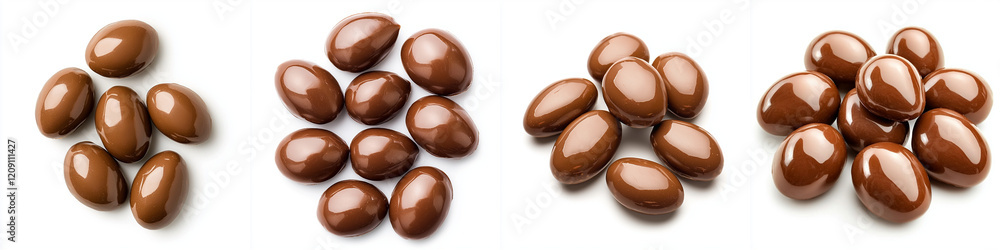 Chocolate covered almonds various arrangements, showcasing their glossy finish and rich color Chocolate covered almonds various arrangements, showcasing their glossy finish and rich color