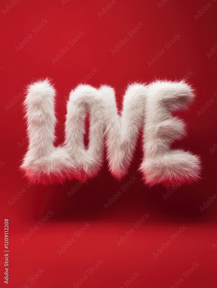 Fluffy White LOVE Text on Bold Red Background – 3D Romantic Design Fluffy White LOVE Text on Bold Red Background – 3D Romantic Design