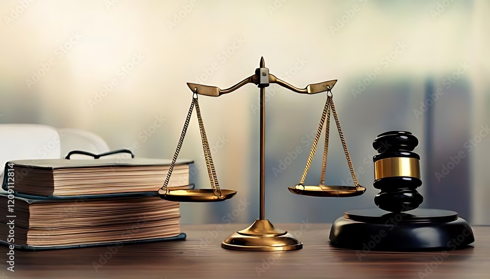 Scales of justice, books, and gavel are on a wooden surface. Scales of justice, books, and gavel are on a wooden surface.