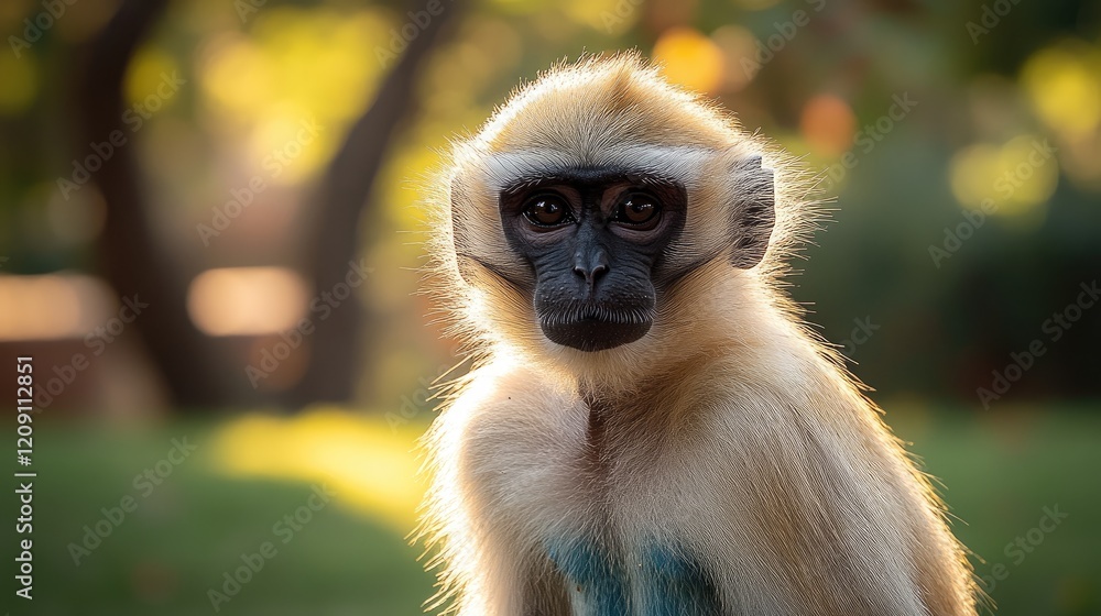 Fototapeta premium Golden Langur Monkey Portrait, Forest Sunlight, Wildlife