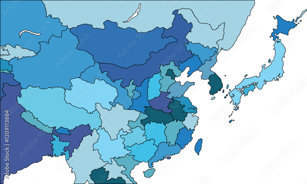Fototapeta premium Map of China with regions vector illustration,China Political map and administrative divisions, vector illustration map of China with borders, colorful map of China with states.