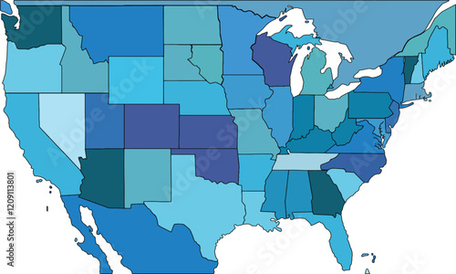 USA map with regions vector illustration,USA Political map and administrative divisions, vector illustration map of USA with borders, colorful map of USA with states, cities, Provinces.