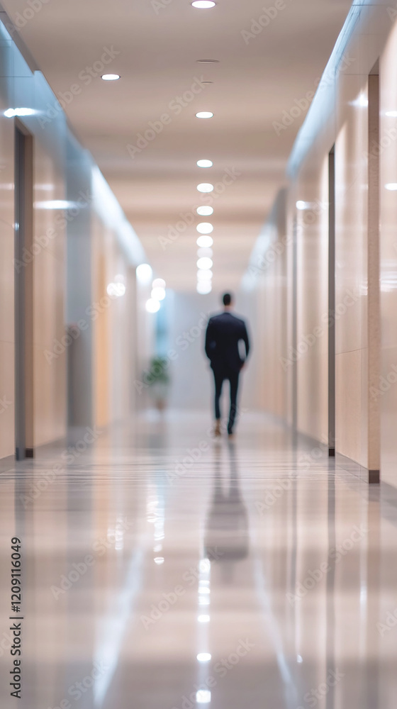 Abstract Blur of a Professional Walking Through Office Hallway Abstract Blur of a Professional Walking Through Office Hallway