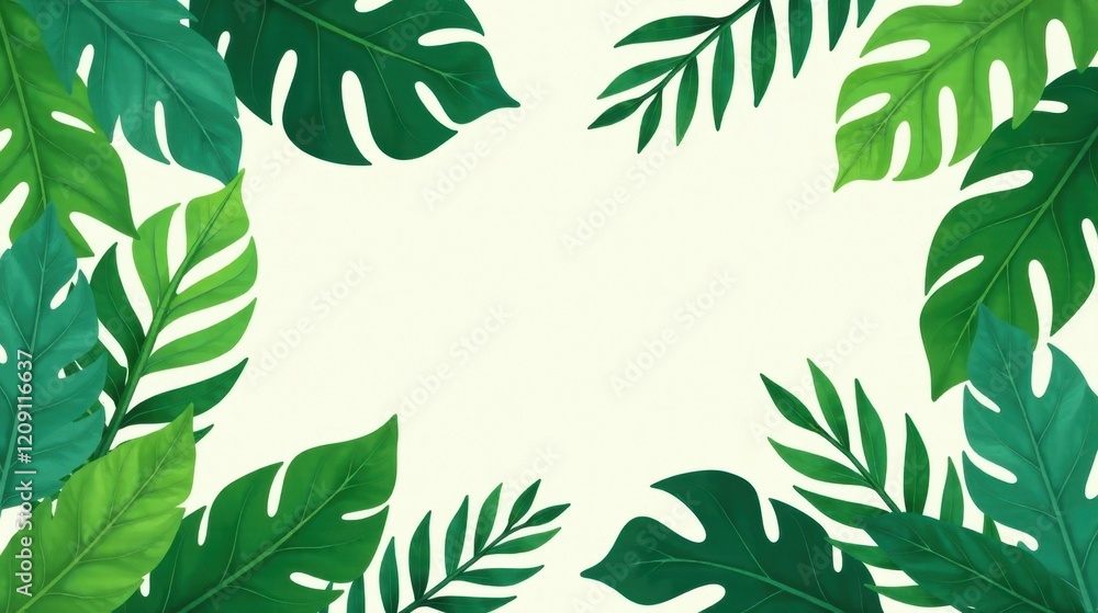 Naklejka premium Vibrant Tropical Foliage Frame An Elegant Border of Lush Green Leaves for Design Projects