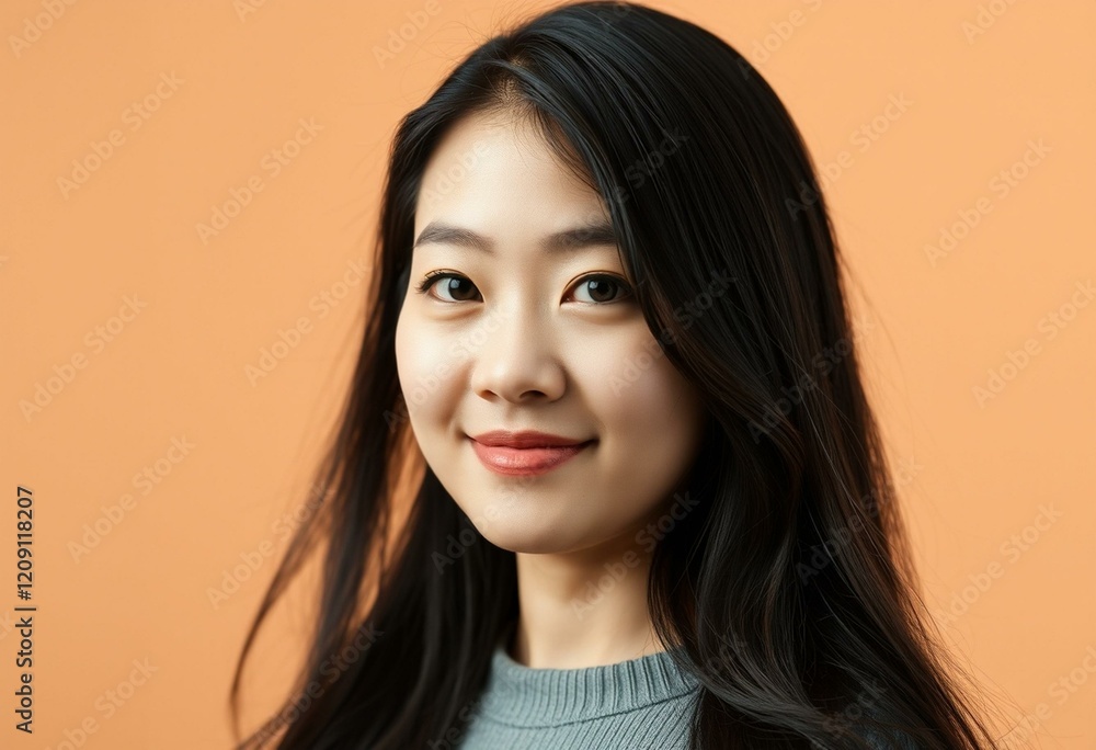 Asian woman standing in front of beige background Asian woman standing in front of beige background