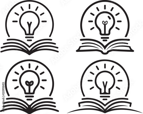 silhouette light bulb and an open book vector design