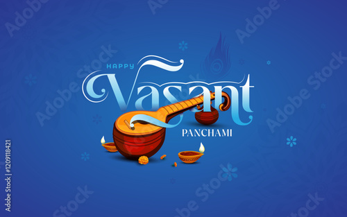 Happy Vasant Panchami Template with Text Typographic Background Design