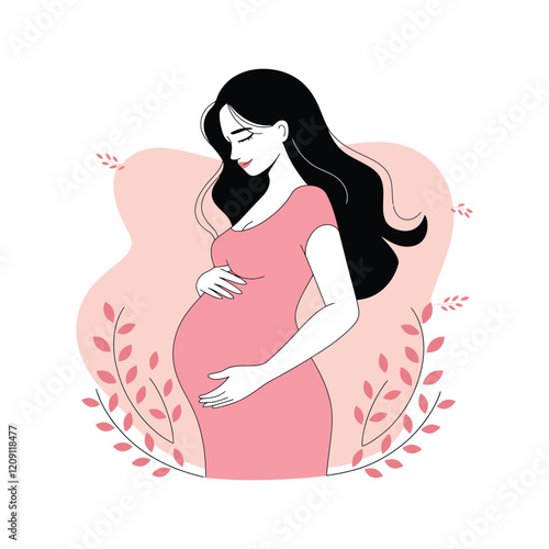 Flat vector illustration Portrait of pregnant woman. Concept of pregnancy and motherhood.