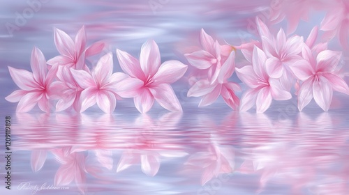 Pink Lilies Reflecting in Serene Waterscape