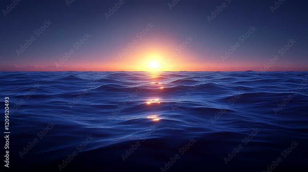 Serene Sunset Over Calm Ocean Waves