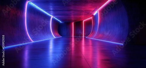 Futuristic Neon Interior Space with Minimalist Design and Smooth Surfaces in a Cyberpunk Environment