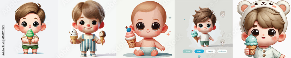 vector set of small children holding ice cream vector set of small children holding ice cream